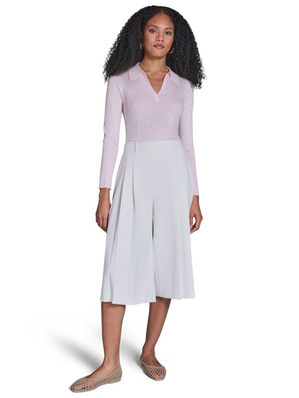 BCBG Women's Woven Textured Crepe Solid Wide Leg Culotte